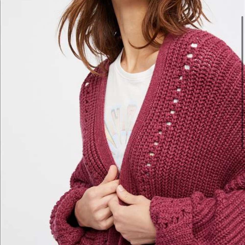 Free People Chunky Open Cardigan in Berry